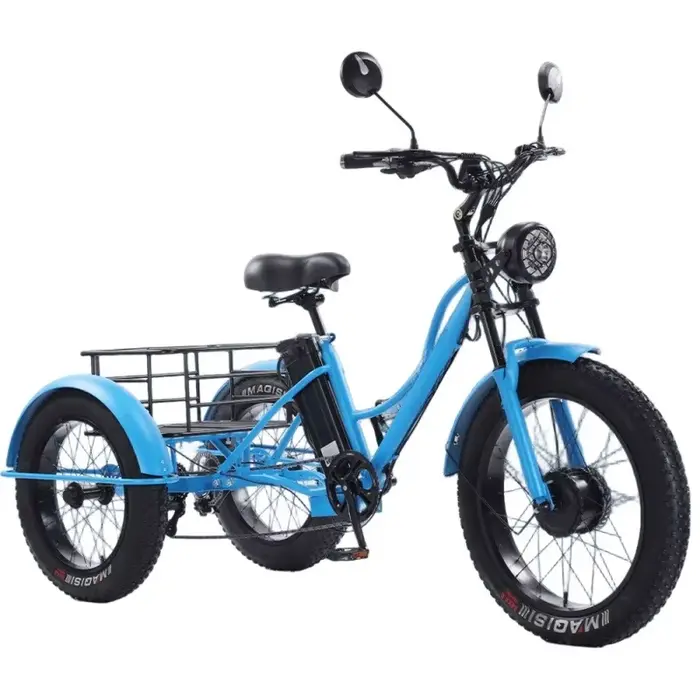Vélo électrique pour homme tricycle à trois roues 24 pouces puissant 48V 750W pneus larges pour adultes et personnes âgées occasions quotidiennes