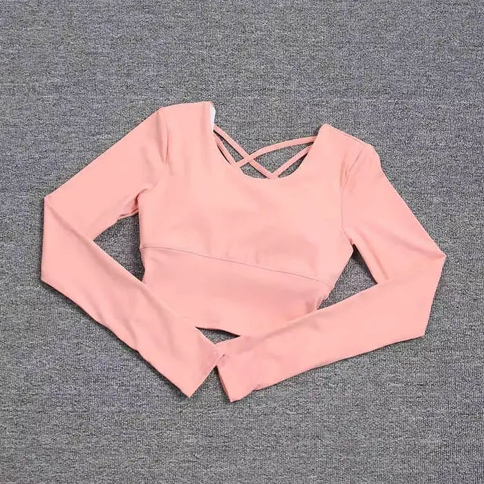 Haut yoga femme manches longues soutien-gorge intégré - Combinaison fitness séchage rapide pour entraînement pilates