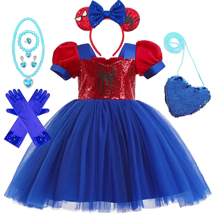 Robe imprimée araignée pour petites filles, frocs en Tulle à paillettes, Costume de fête à thème d'h