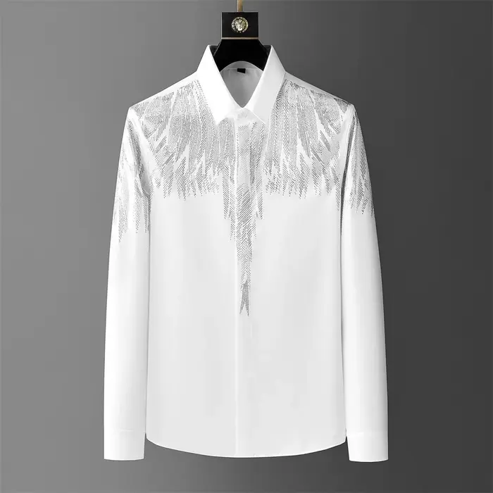 Chemise de luxe à manches longues pour hommes, avec strass, chemises décontractées, pour Banquet, fê