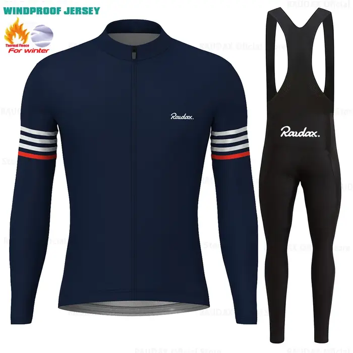 Raudax-Vêtements de cyclisme d'hiver pour homme, ensemble thermique à manches longues, maillot chaud