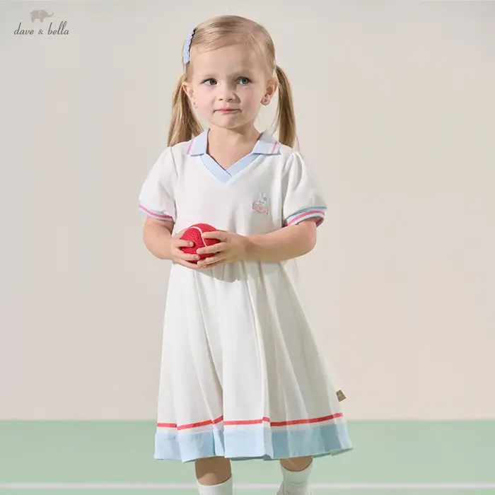 Dave Bella filles robes automne printemps manches courtes élégant coton enfants jupe décontractée sp
