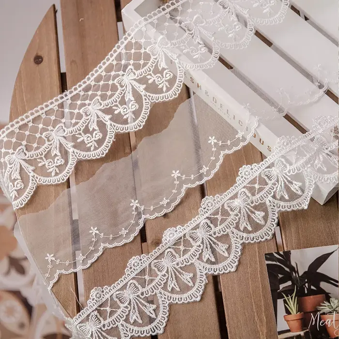Ruban en dentelle Lolita blanc, 2yards, accessoires de couture, broderie de papillons 3D, garnitures