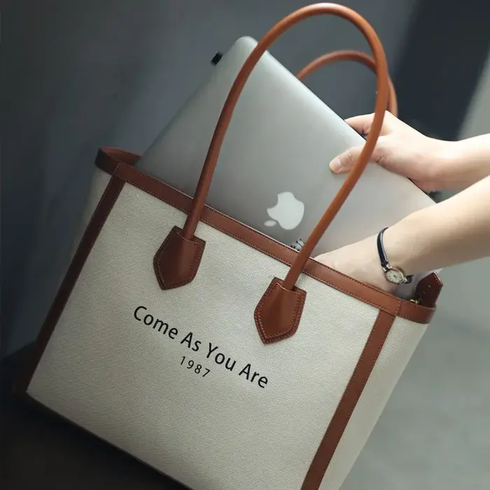 Sac fourre-tout de grande capacité pour femmes, avec compartiment pour ordinateur portable, toile de