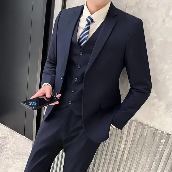 Costume de couleur unie (costume + gilet + pantalon), ensemble trois pièces tendance pour mariage et