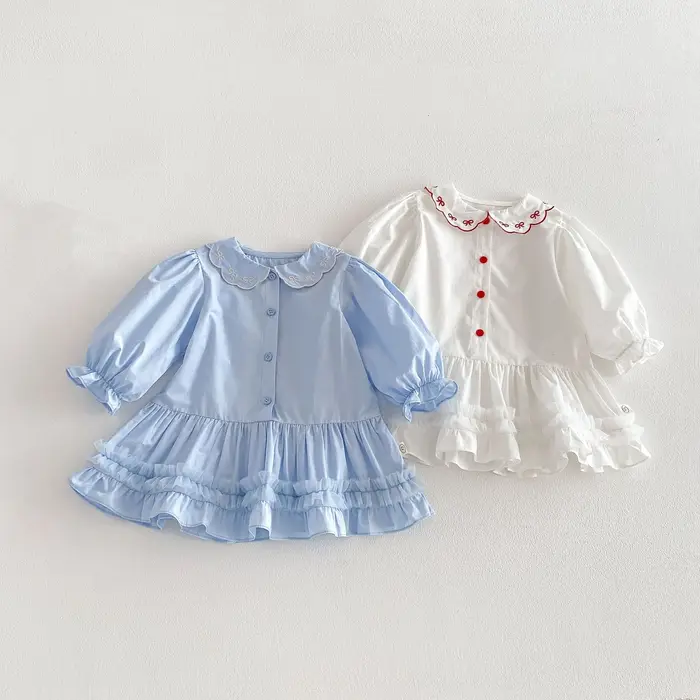 Robe Courte Printemps 2026 pour Bébés Filles 0-5T, Style Coréen, Col Peter Pan Brodé, Robe Princesse