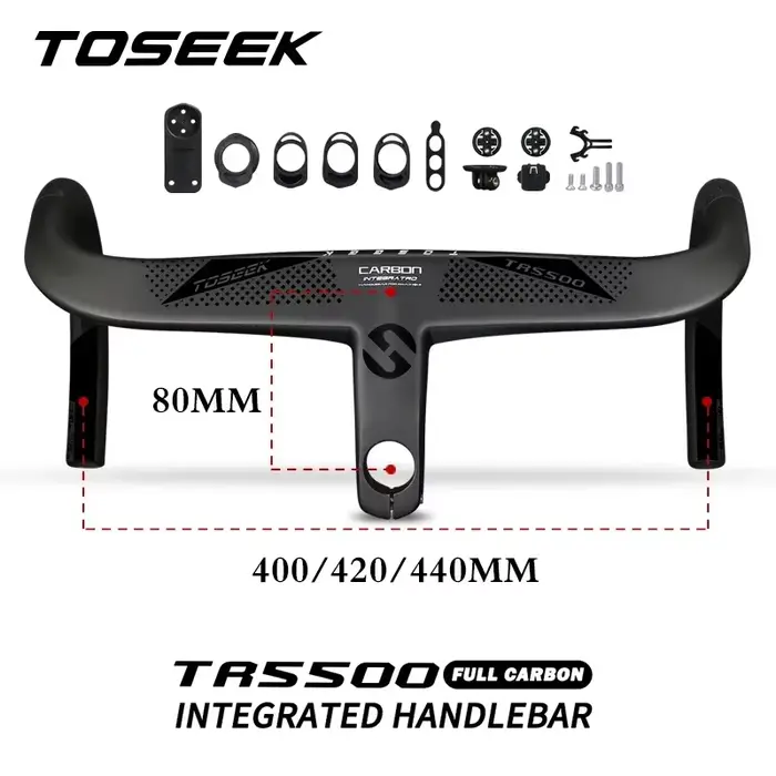 TOSEtransmith-Guidon intégré en fibre de carbone pour vélo de route, barre de poignée ultralégère av