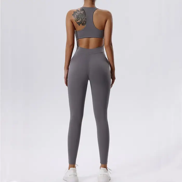 Ensemble de yoga à fermeture éclair pour femme - Combinaison sport une pièce pratique