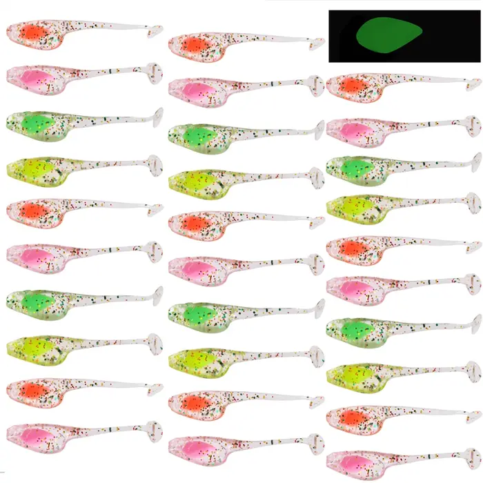 30 pièces Silicone souple lumineux flottant leurre de pêche 5 cm 1g appât artificiel souple nageurs 