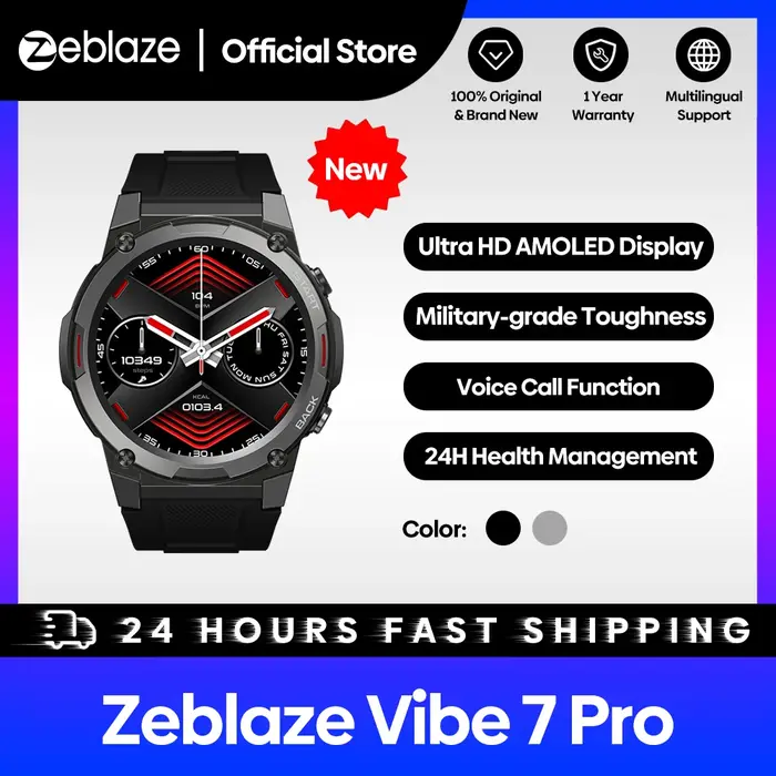 Zeblaze – montre connectée Vibe 7 Pro, écran AMOLED de 2023 pouces, résistance de niveau militaire, 
