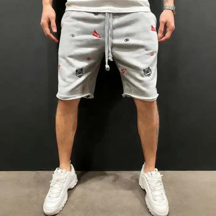 Shorts amples en coton pour hommes, style streetwear, brodés, décontractés, pour le sport et la musc