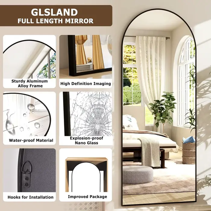 Miroir pleine longueur arqué 26" x 71" - Miroir complet - Miroirs de sol extra larges pour chambre, 