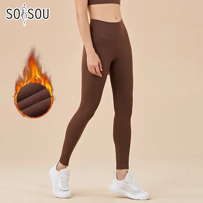 Leggings chauds nylon femmes hiver - Yoga taille invisible poche élastique doux sexy