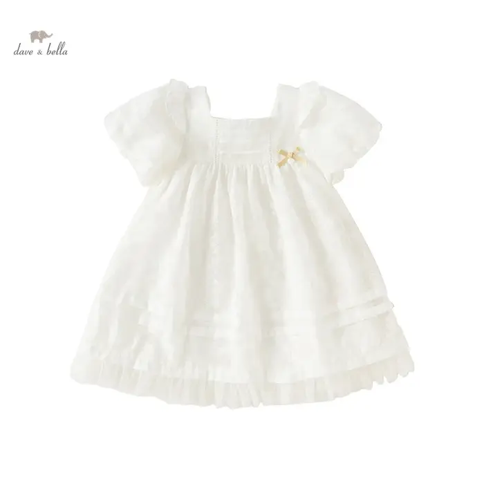 Dave Bella – robe de princesse pour filles, manches bouffantes, breloque en maille blanche, Noble, m