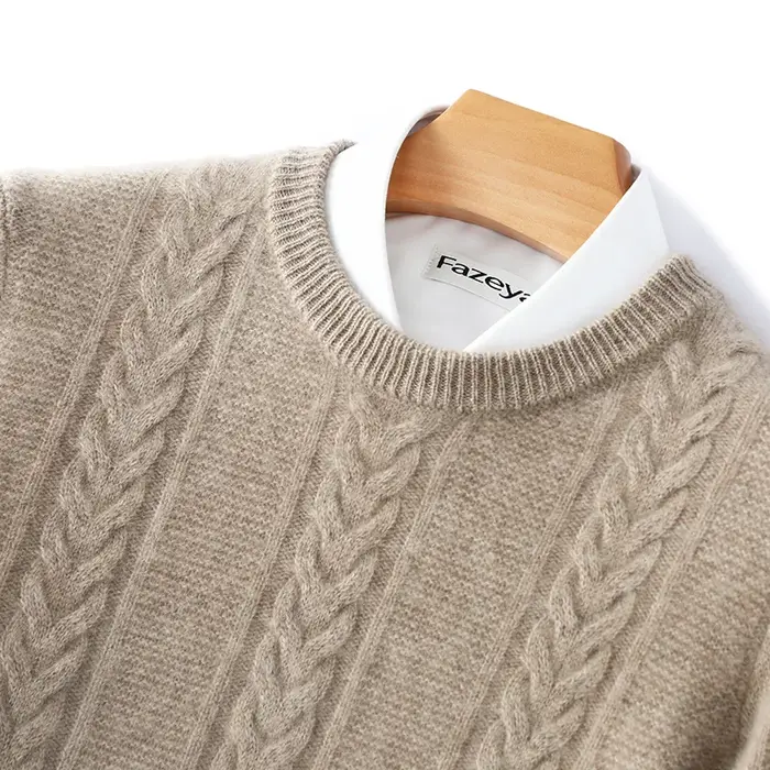 Pull en laine mérinos pour homme, col rond, épais, doux, chaud, décontracté, couleur unie, tricoté, 