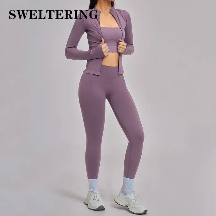 Ensemble de 3 pièces de vêtements de sport pour femmes, ensembles de survêtements de yoga sans coutu