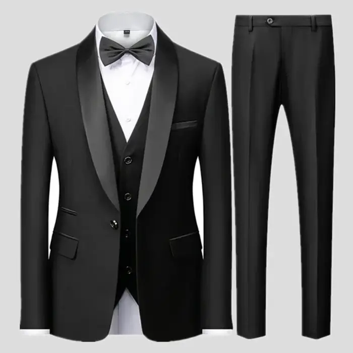 Ensemble trois pièces pour hommes, noir, fête de mariage, grande taille, Blazer, manteau, pantalon e