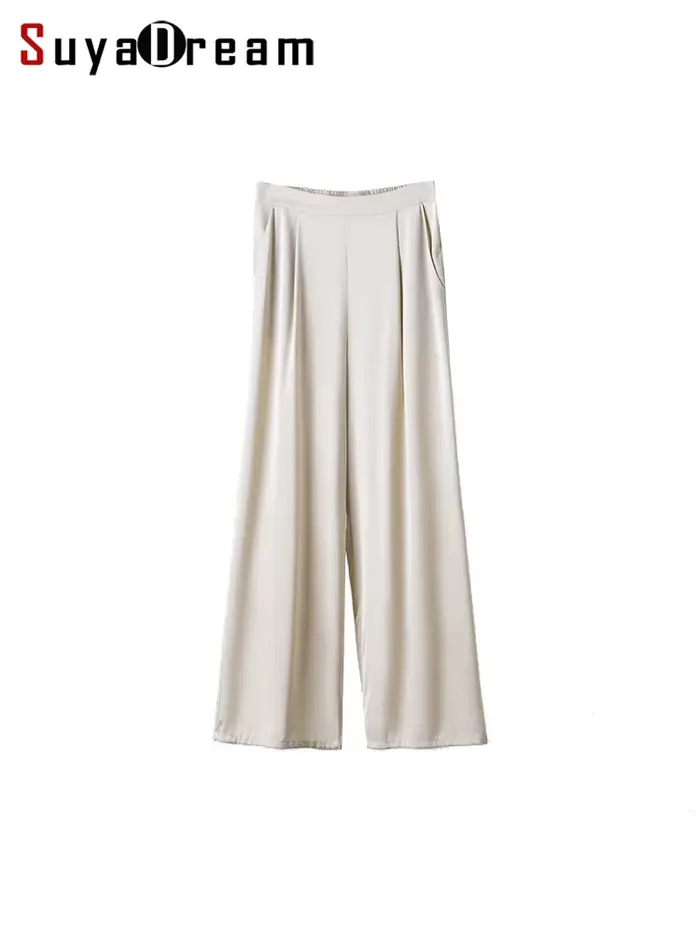 SuyaDream, pantalons longs femme, 93% soie 7% élasthanne, taille élastique, pantalon Chic uni, bas p