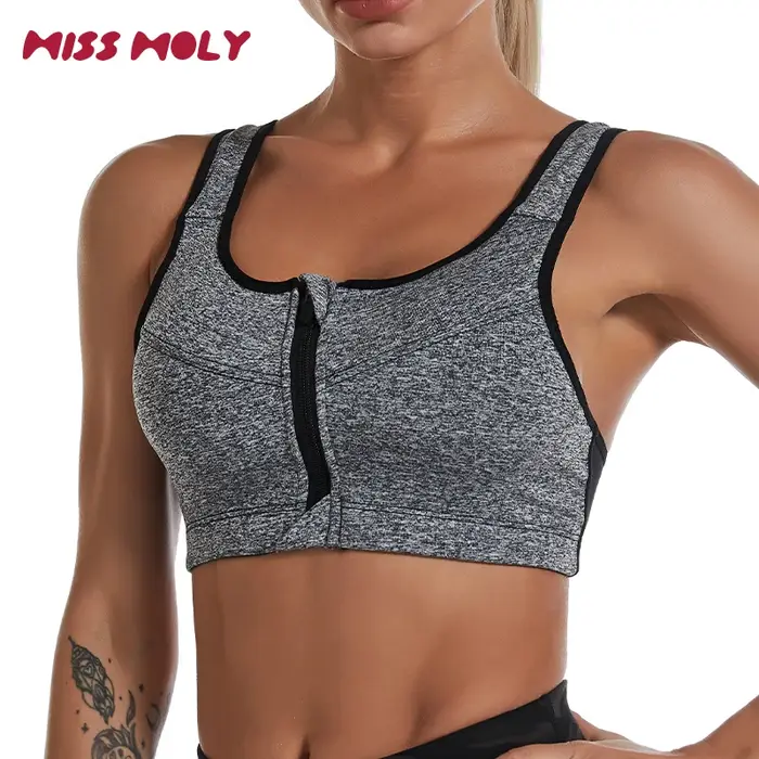 Soutien-gorge sport grande taille femme - Brassière fitness 3XL à 5XL fermeture avant pour yoga gym