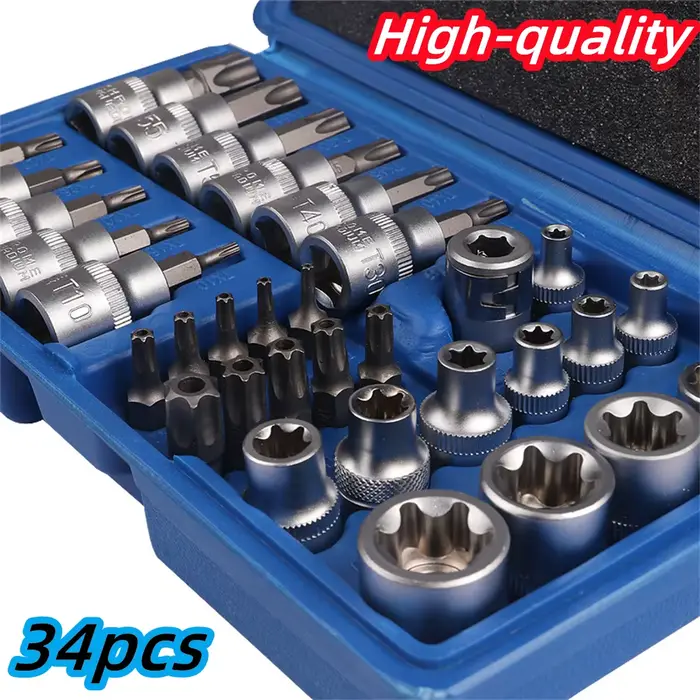Jeu de douilles et d'embouts Torx Star de haute qualité, 34 pièces, mâles/femelles, embouts de sécur