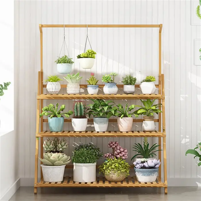Support pliant pour plantes en bambou, étagère pour pots de fleurs, multi-usage pour serre intérieur