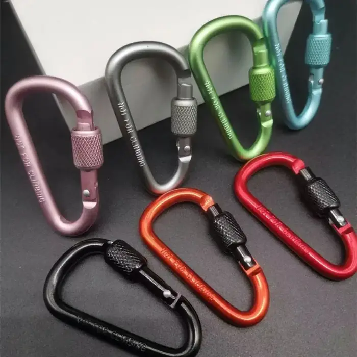 Mousqueton en alliage d'aluminium multicolore, porte-clés de sécurité avec bouton de verrouillage, m