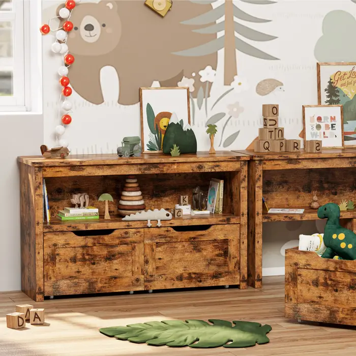 IlearCK-rangement de jouets pour garçons et filles, avec égouts de proximité, roues et étagère ouver
