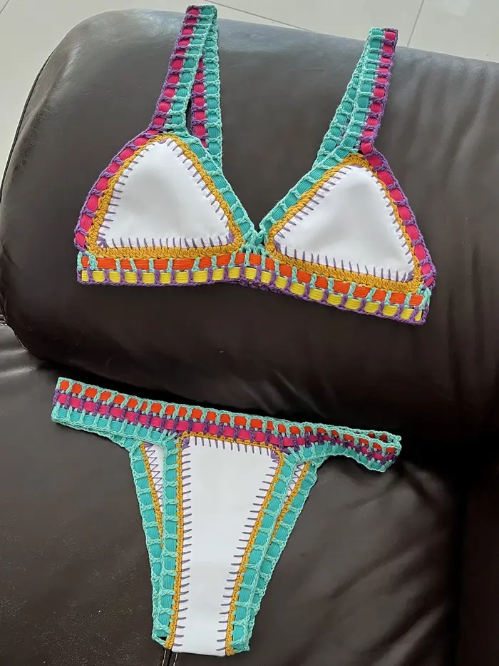 Maillot de bain crocheté main femmes blanc - Style boho sexy réversible plage été tendance