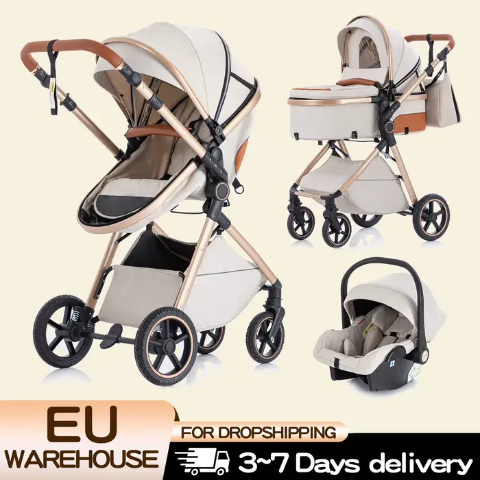 Poussette 3 en 1 pour bébé nouveau-né, poussette de voyage de luxe avec nacelle, poussette réglable 