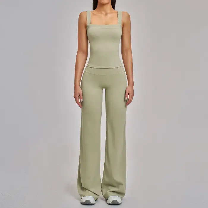 Ensemble de yoga 2 pièces pour femmes, ensemble de sport antichoc, veste de sport, pantalon évasé ta