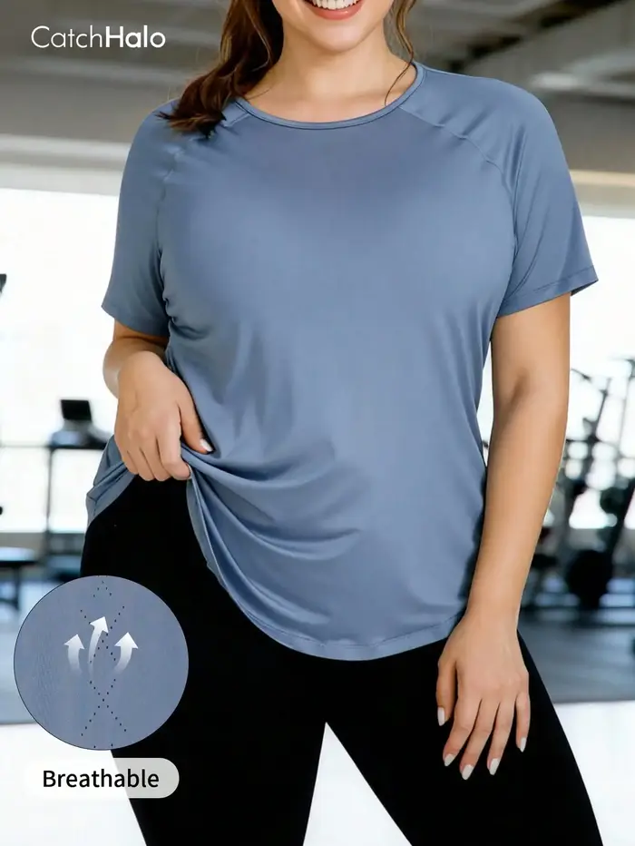 T-shirt de sport grande taille pour femme haut de gym coupe décontractée respirant léger manches courtes vêtement de sport estival occasions spéciales activité physique fitness