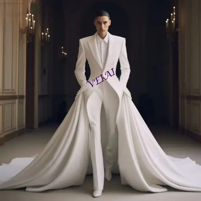 Costume de Mariage Homme Formel de Luxe, Revers Pointus, Smoking de Marié, Simple Boutonnage, Perles