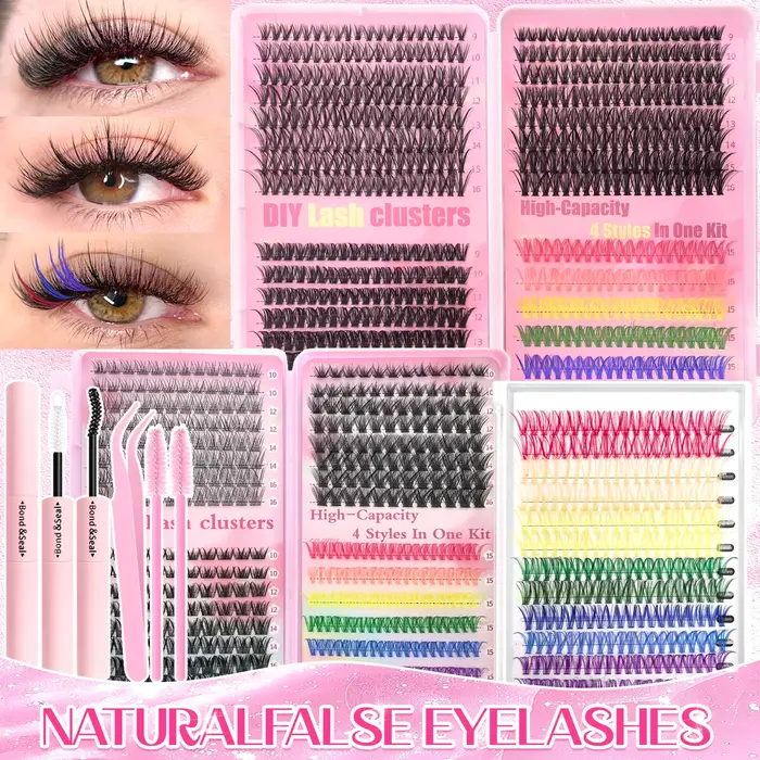[Cils personnels] Kit d'extension de cils mixtes de couleurs grappes 240/390/600 maquillage faux cil