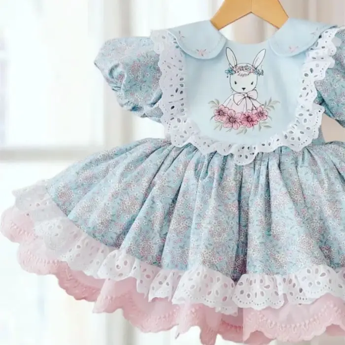Bébé fille été rose lapin broderie turc Vintage Lolita princesse robe de bal robe pour anniversaire 
