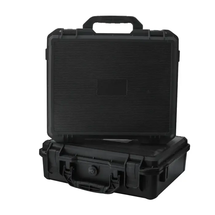 Valise noire étanche et durable pour appareil photo/outils, intérieur en mousse personnalisable, por