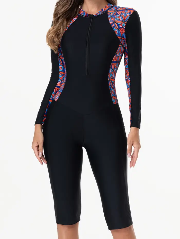 Maillot de Bain Une Pièce Femme 2026 Anti-UV Slim - Patchwork Haute Élasticité pour Surf Natation Plage