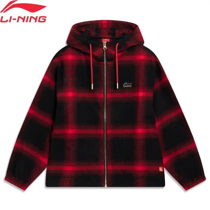 Li-ning hommes sport Style manteaux à la mode confortable rouge Plaid doublure à capuche vestes déco