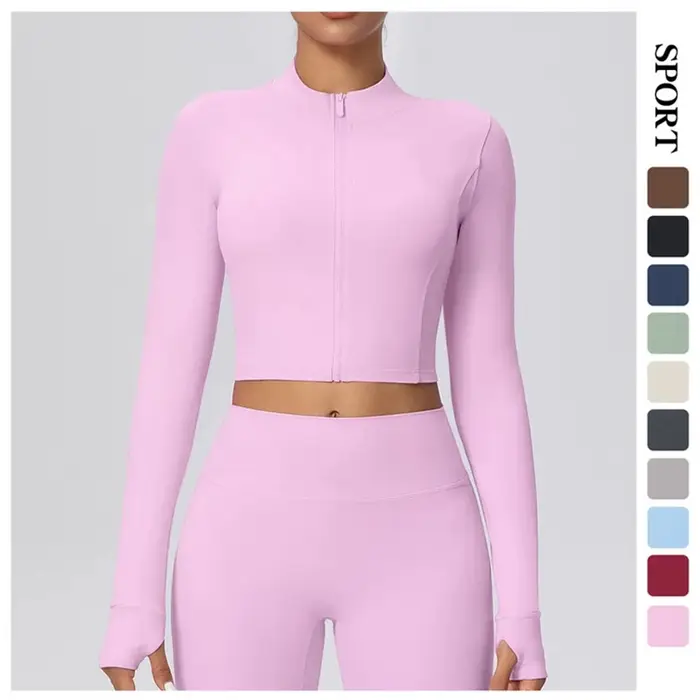 Veste de sport courte à fermeture éclair pour femme, haut d'été pour la gym, le fitness, la course, 