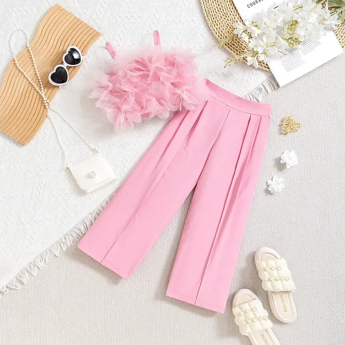 Ensemble de vêtements d'été pour filles, tenue de princesse florale, pantalon à jambes larges, à la 