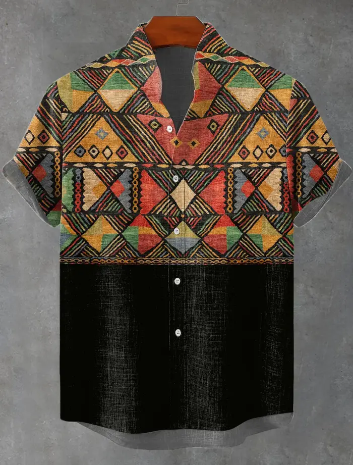 2025 Vintage Style africain hommes rétro ethnique Tribal à manches courtes chemise hauts mode décont