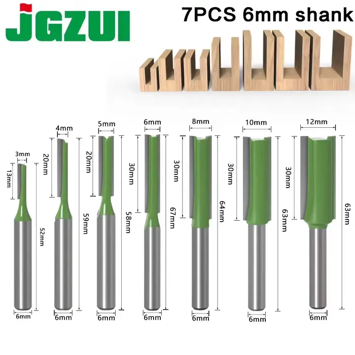 7 pièce/ensemble 6mm/1/4 "tige droite carbure de tungstène simple Double cannelure routeur fraise à 