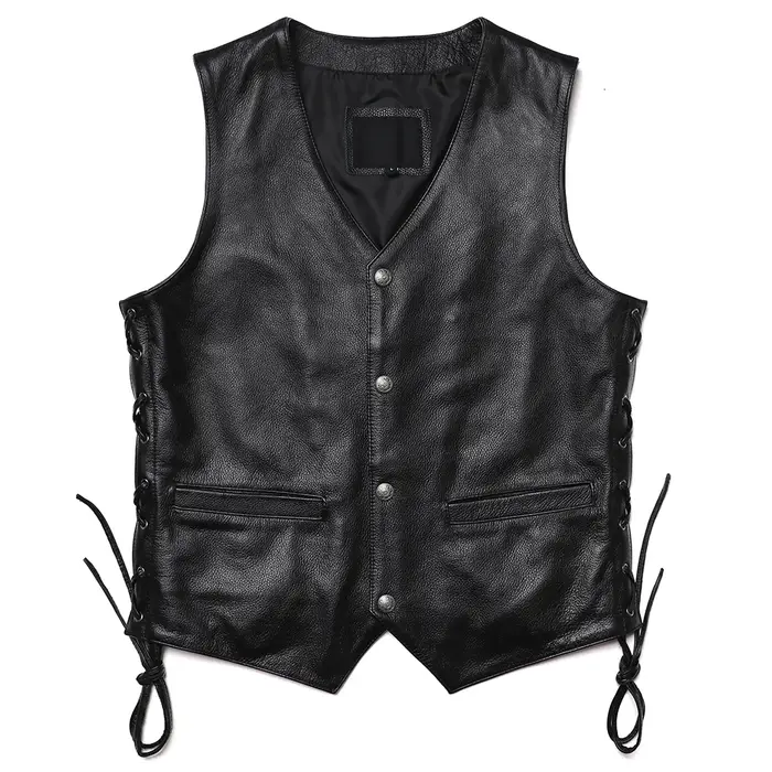 GlaSlim Col V Glands FibJacket, Cuir de vachette véritable, GlaSlim, Classique, Moto, Naturel, Homme