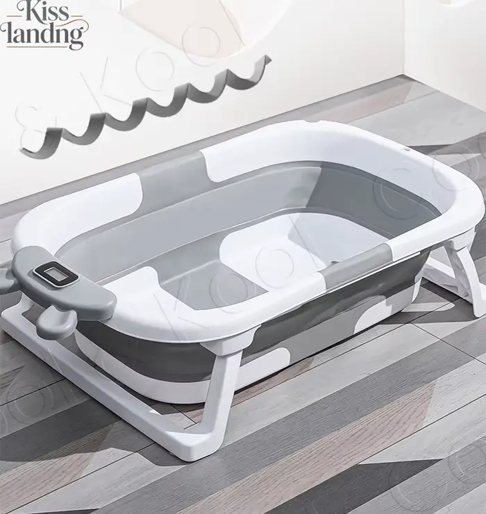 Baignoire pliable en silicone pour bébé avec capteur de température, antidérapante et portable