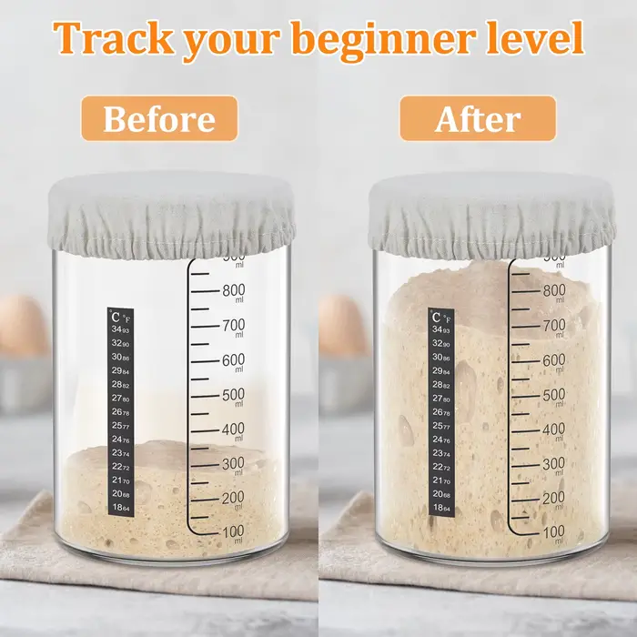 Pot de démarrage à levain 900ml, récipient de démarrage, pot en verre transparent et accessoire, fou
