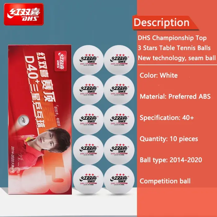 Balles de Tennis de Table cousues DHS D40 + ABS, nouveau matériau 10 pièces/boîte, balles de Ping-Po