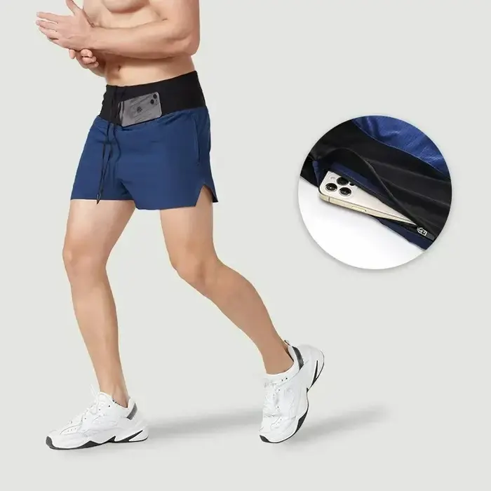 Short marathon 2 en 1 doublure triangulaire hommes respirant séchage rapide course