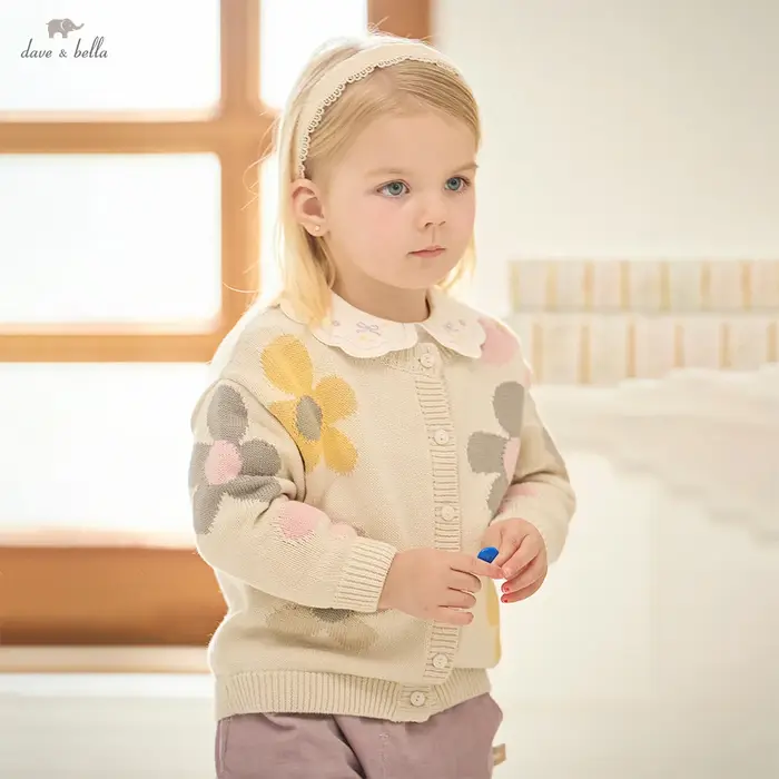 Dave Bella automne hiver filles bébé enfants doux mignon haut pull tricoté à fleurs pull mode décont