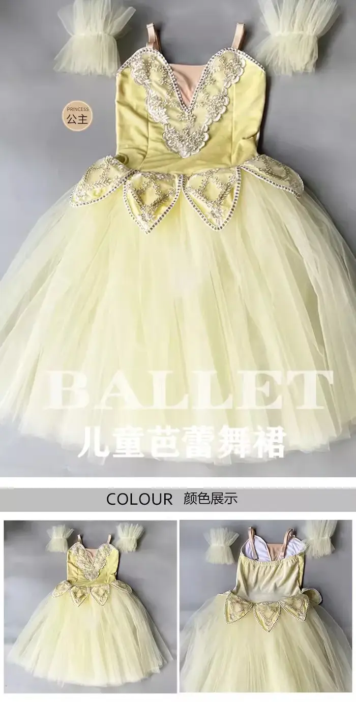 Tutu professionnel long romantique tutu fleur jarretelle ballet cygne lac ballet dames enfants fille