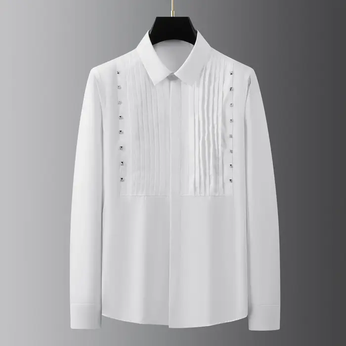 Chemise décontractée à manches longues pour hommes, décoration de rivet, chemises provoqué formelles
