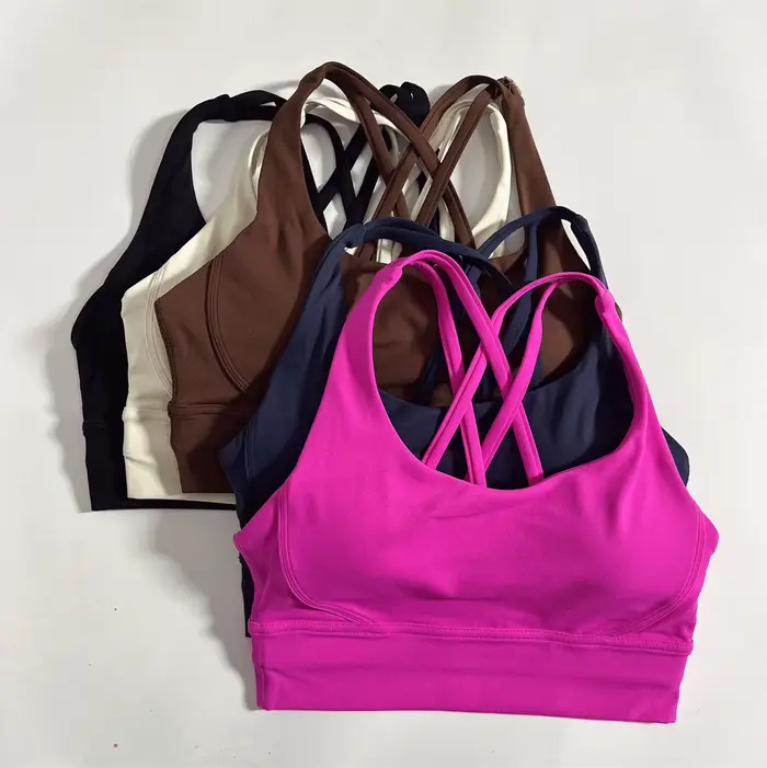 Soutien-gorge de fitness pour femmes dos croisé - Haut sportif antichoc avec coussinets push-up